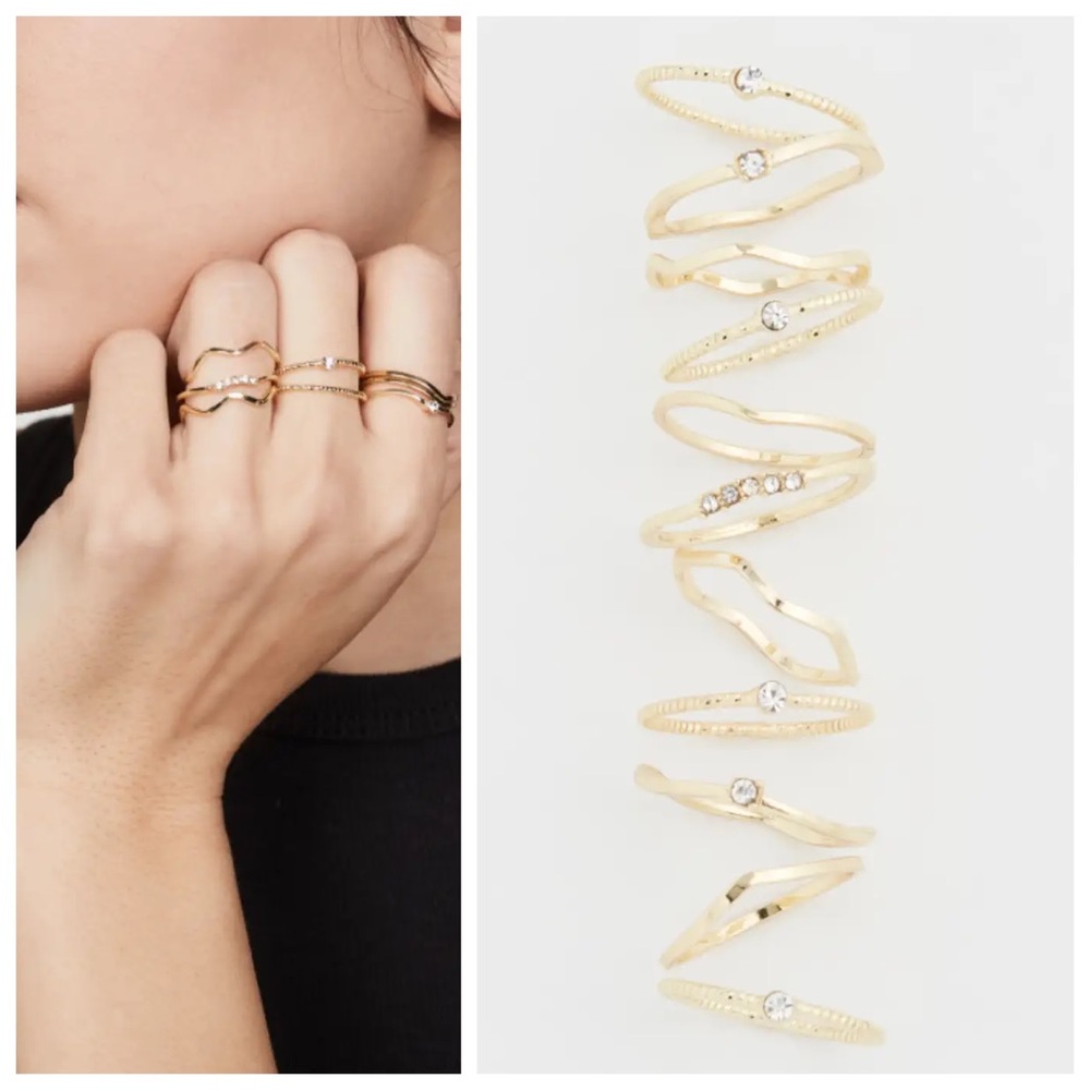 NEW! Jules Smith 14k Yellow Gold Plated Layered Stacking Ring Set